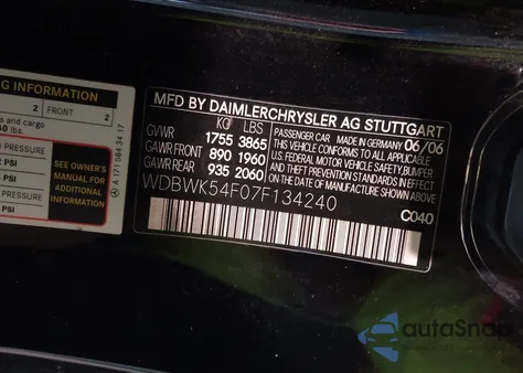 2007 Mercedes-Benz Slk 280 из США, поврежденный, VIN WDBWK54F07F134240